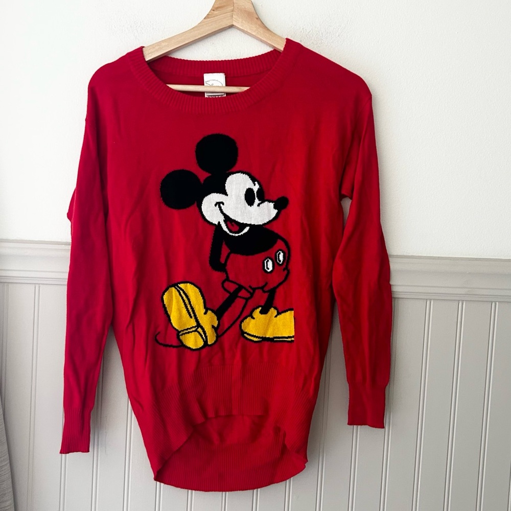 Disney Mickey Mouse Small Vibrant Red Knit Sweater Long Sleeve Top
